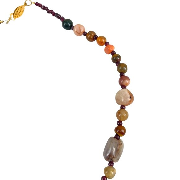 Beaded Necklace With Natural Agate Garnet & Gold-Tone Clasp 18'' Handmade Jewelr - Picture 5 of 6
